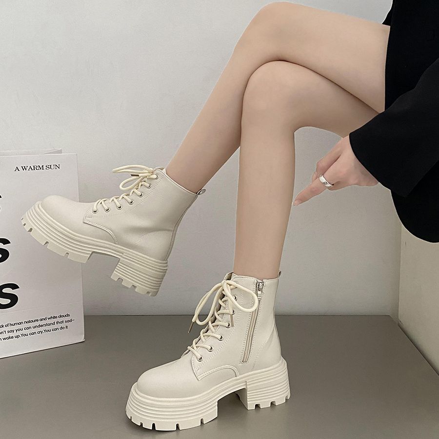 Sock Boot Women - Białe damskie botki motocyklowe na grubej