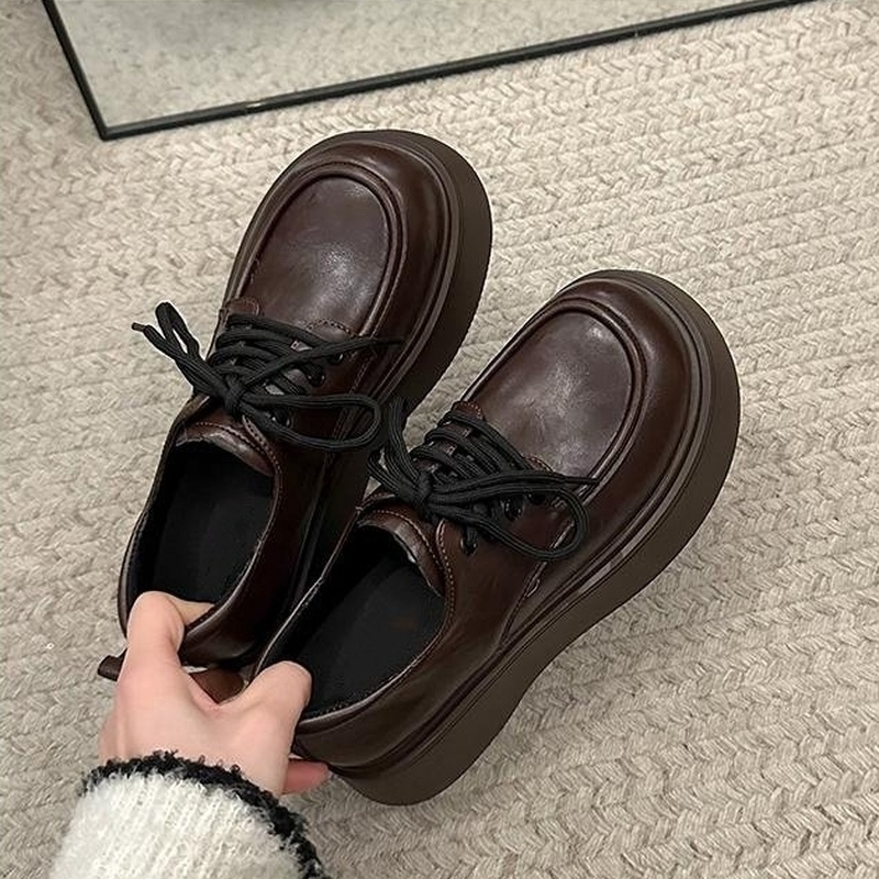 Oxford Lace Up Women - Damskie mokasyny na platformie, sznurowane, z