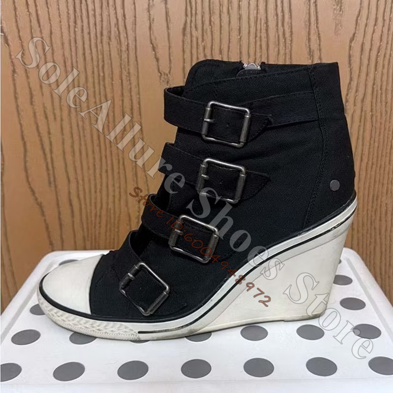 Knee High Boots Women - Szare, wielokolorowe sneakersy na koturnie z