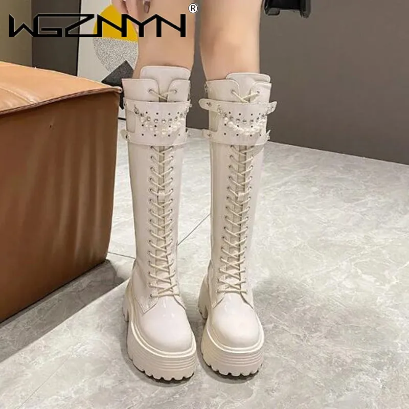 Zimowe skórzane ciepłe pluszow – Knee High Boots Women recenzja i cena