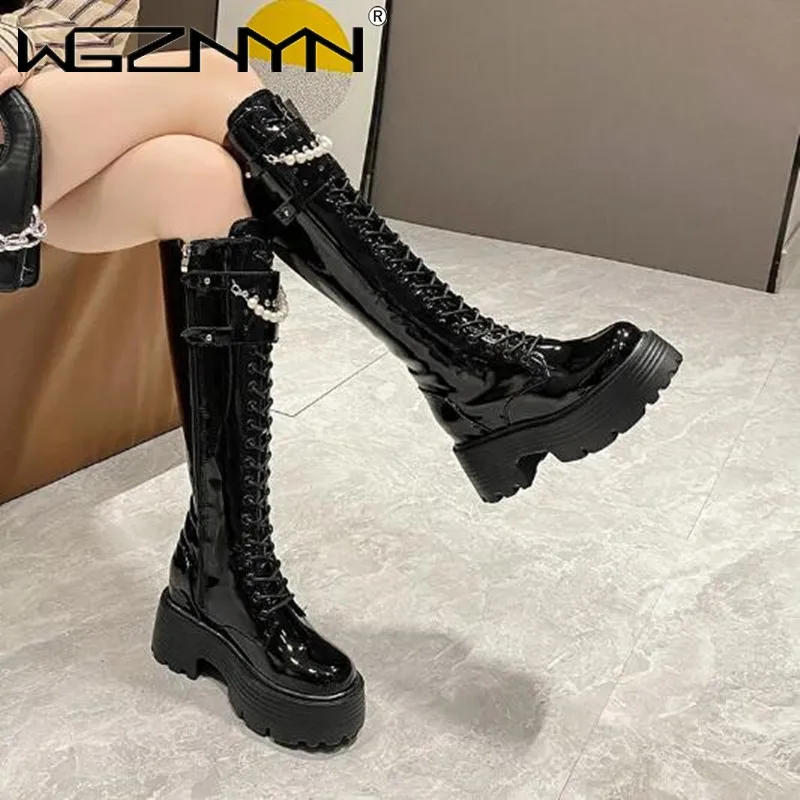 Zimowe skórzane ciepłe pluszow – Knee High Boots Women recenzja i cena